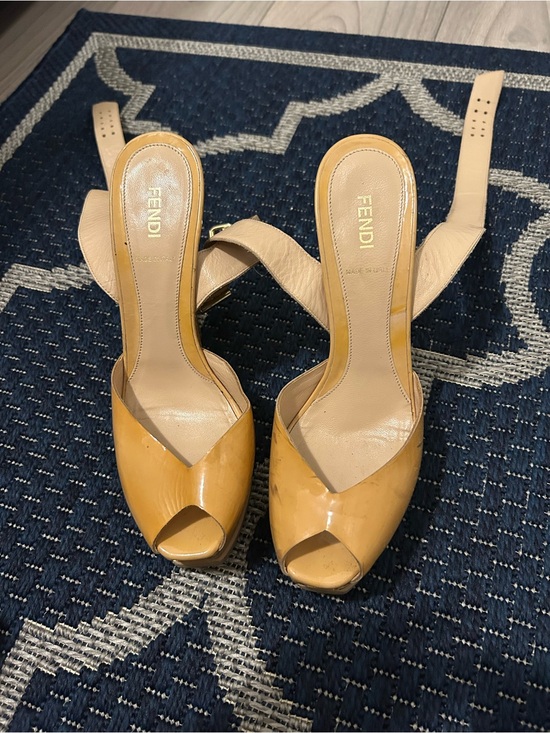 Fendi Shoes - Fendi Yellow Patent Leather Peep-Toe Slingback Heels